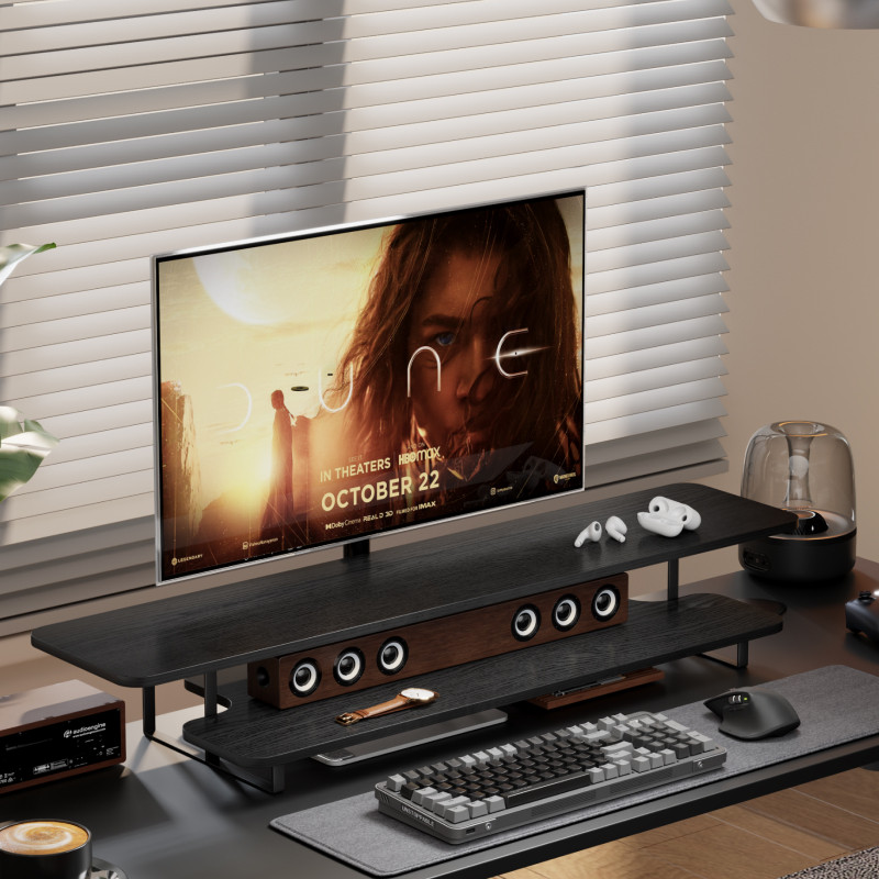 Desk Setup For Laptop And Monitor - حامل شاشة بتشطيب خشب الجوز، منظم