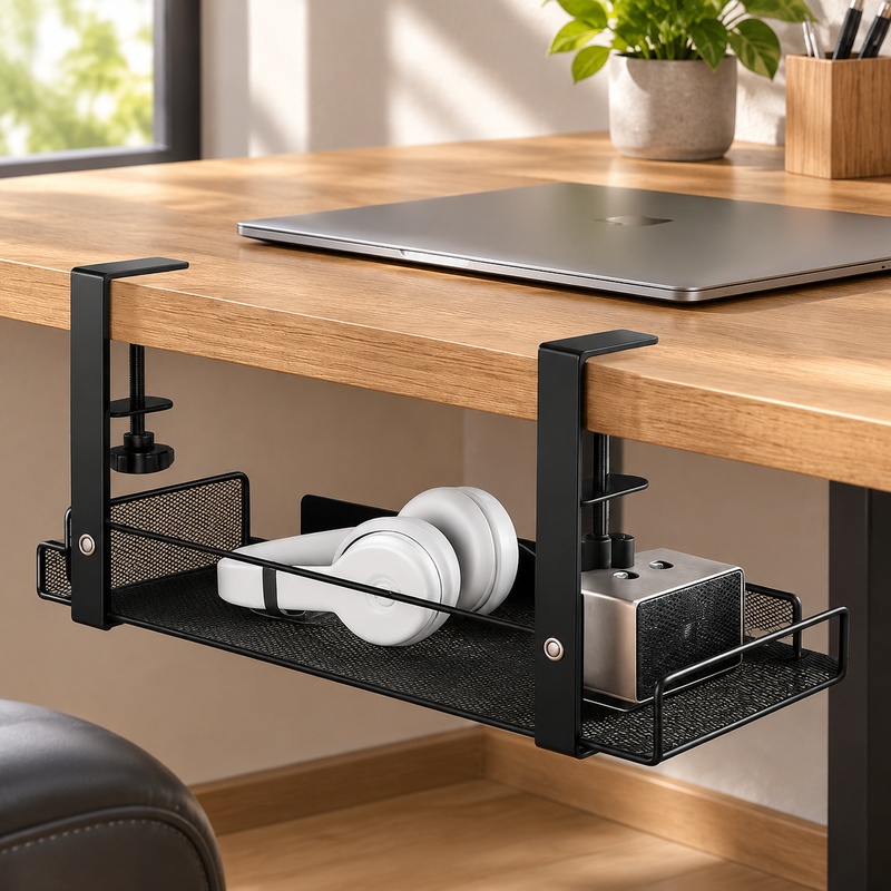 Desk Setup Organizer - صينية أسلاك فولاذية تحت المكتب لإدارة