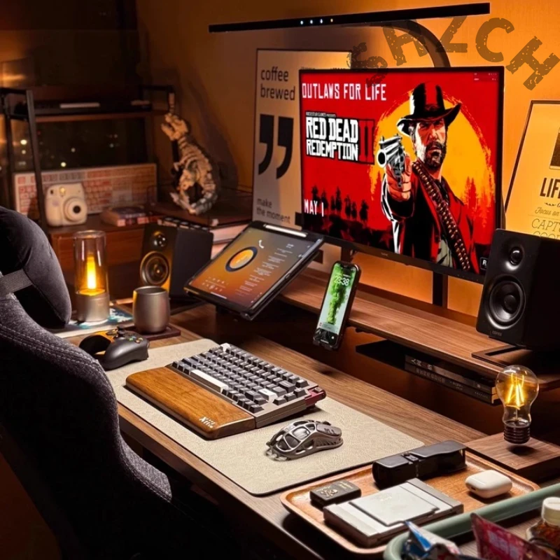 Desk Setup For Laptop And Monitor - حامل شاشة معياري من خشب الجوز
