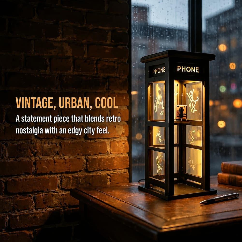 Desk Setup Vintage - مصباح طاولة على شكل كشك هاتف