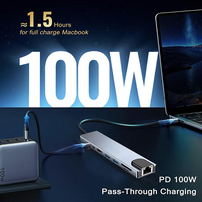محور USB من النوع C 8 في 1 لمح - مراجعة Desk Setup Usb Hub وسعره