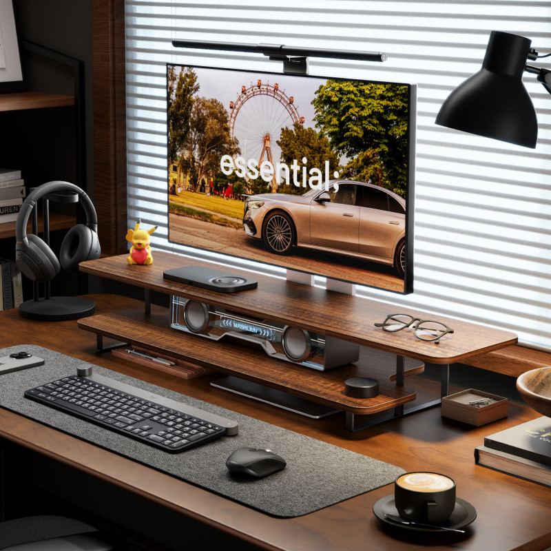 حامل شاشة بتشطيب خشب الجوز، من - مراجعة Desk Setup For Laptop And Monitor وسعره