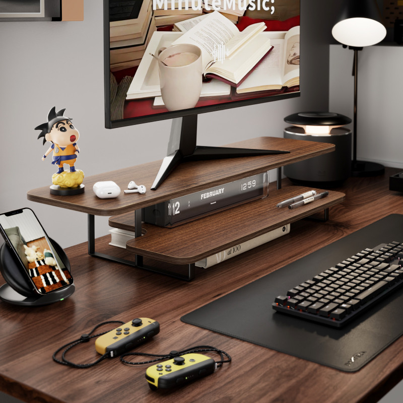 حامل شاشة بتشطيب خشب الجوز، من - مراجعة Desk Setup For Laptop And Monitor وسعره