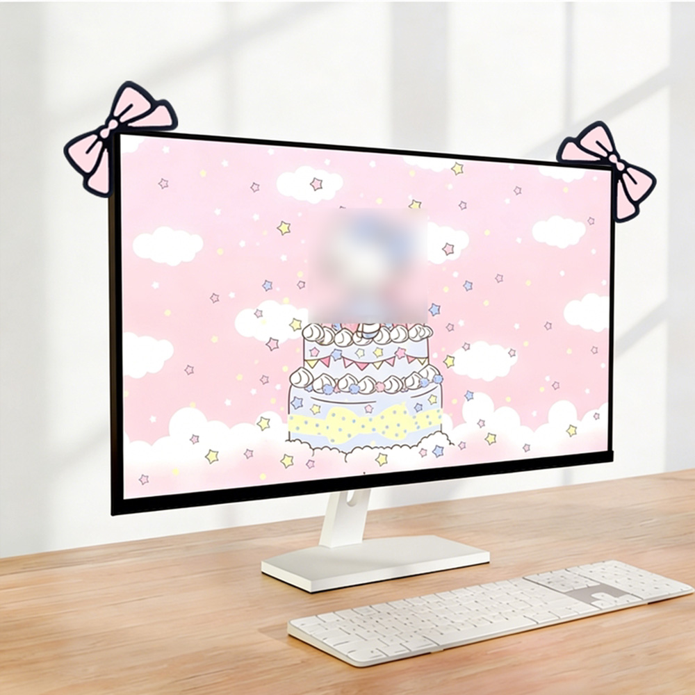 زينة شاشة لطيفة بفيونكة وردية، - مراجعة Desk Setup For Laptop And Monitor وسعره