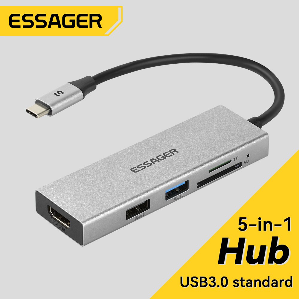 Essager 5 في 1 USB C HUB HDMI- - مراجعة Desk Setup Usb Hub وسعره