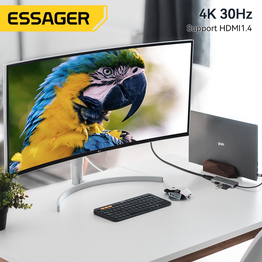 Essager 5 في 1 USB C HUB HDMI- - مراجعة Desk Setup Usb Hub وسعره