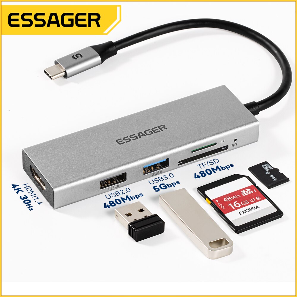 Essager 5 في 1 USB C HUB HDMI- - مراجعة Desk Setup Usb Hub وسعره