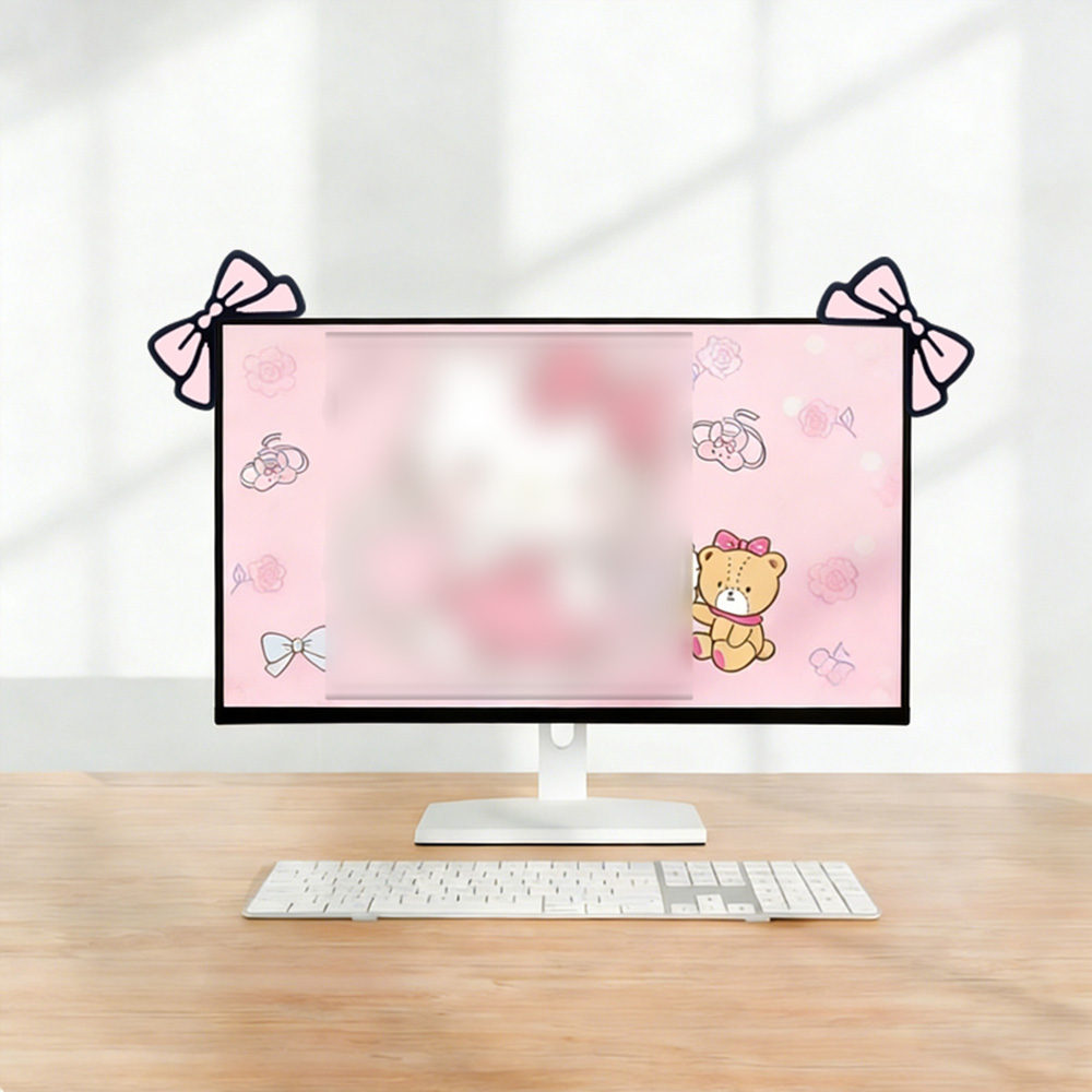 زينة شاشة لطيفة بفيونكة وردية، - مراجعة Desk Setup For Laptop And Monitor وسعره
