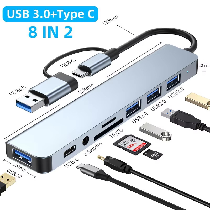 محطة توصيل 8 في 2 مع منافذ USB - مراجعة Desk Setup Usb Hub وسعره